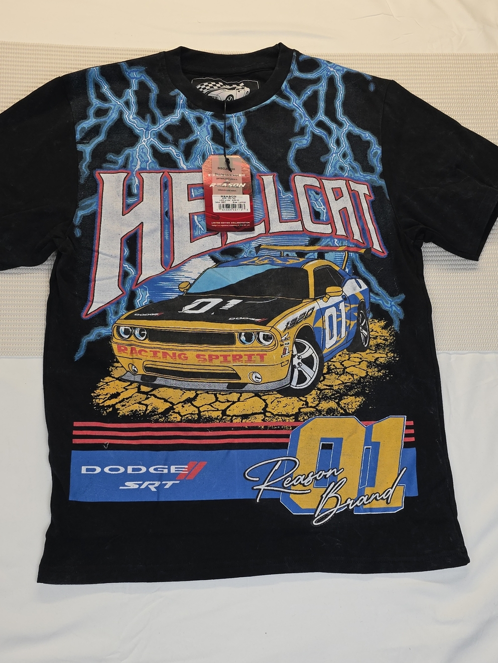 Doge Srt 01 Racing Hellcat Graphic Tee with Yellow Car Large